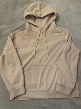 Beige Hooded Pullover Sweatshirt